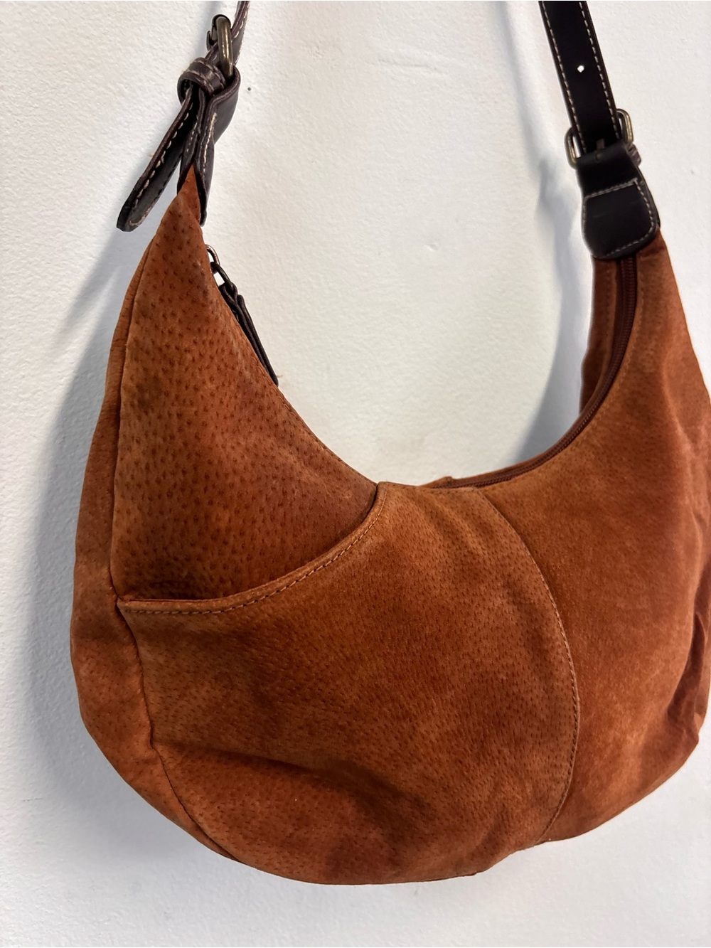 Vintage Chestnut Brown Suede Crescent Shoulder Bag